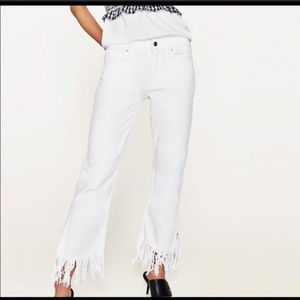Zara White Fringe Jeans